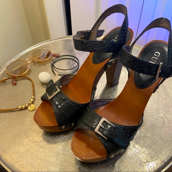 Guess Shoes - Guess Snakeskin Wooden Platform Heels